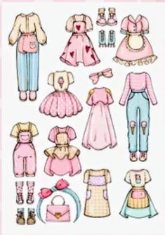 the paper doll is made to look like it has many different clothes and shoes on it