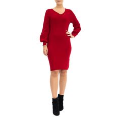 You'll look great in this stylish and flattering women's Nina Leonard balloon-sleeve sheath sweater dress.Click on this WOMEN'S GUIDE to find the perfect fit and more! V-neck Long sleevesFIT & SIZING 38-in. approximate length from shoulder to hem Sheath fit Pull-on designFABRIC & CARE Rayon, polyester Machine wash - delicate Imported Size: Small. Color: Red. Gender: female. Age Group: adult. Pattern: Solid. Red Sweater Dress Outfit, Red Sweater Dress, Red Sweater, Gender Female, Looks Great, Cold Shoulder Dress, Age Group, Sweater Dress, Dresses For Work