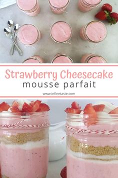 strawberry cheesecake mousse parfait in mason jars