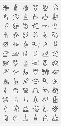 a large set of thin line icons with different shapes and sizes, all in black