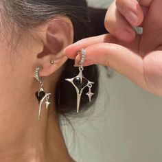 Material: Alloy Fashion Element: Cross, Love Heart/Heart Shape Style: Sweet and Cool Style Star Earrings Aesthetic, Earring Y2k, Goth Egirl, Goth Harajuku, Y2k Earrings, Egirl Aesthetic, Star Earring, Aesthetic Accessories, Earring Fashion