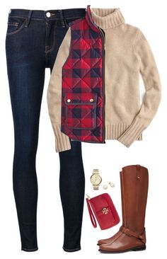 "Turtle neck sweater, checked vest & riding boots" by steffiestaffie ❤ liked on Polyvore featuring Tory Burch, Frame Denim, J.Crew and FOSSIL Casual Preppy Winter Outfits, Plaid Sweater Outfit, Turtle Neck Outfit Women, Ivory Turtleneck, Check Vest, Puffy Vest, Sweater Outfit, Turtle Neck Sweater