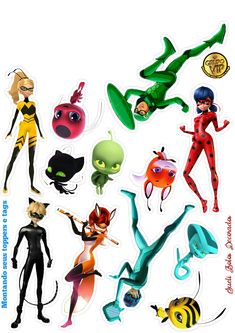 cartoon character stickers are shown in various poses