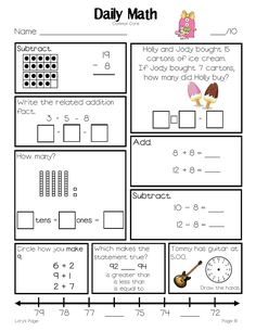 the daily math worksheet for students to practice numbers and subtractions