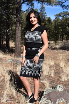 Our Charcoal Traditional Rug Dress. 100% Merino Wool Jacquard Knitted. Navajo Rug Dress, Cherokee Tear Dress, Pinup Style Clothing, Navajo Clothing, Navajo Dress, Tear Dress, Navajo Women, Native American Dress, Navajo Rug