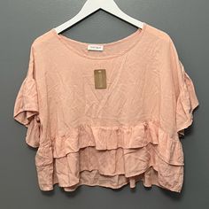 Vestique 'I Get My Peaches' Tiered Ruffle Short-Sleeve Top. Size: L | Color: Peach | Condition: New With Tags | Material: 100% Rayon Ruffle Shorts, Peach Color, Peaches, I Got This, Short Sleeves Tops, Sleeve Top, Tops & Tees, Womens Tops, Tags