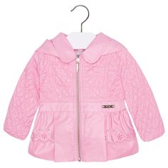 Mayoral Baby Girls 3m-24m Quilted Hooded Jacket Long Sleeves Zip Front Removable Hood Designer Logo Emblem At Waist Lined Polyester; Polyester/Cotton Machine Wash Imported Myr-01452-41 Pink Long Sleeve Outerwear With Double-lined Hood, Pink Hooded Outerwear With Adjustable Hood, Pink Long Sleeve Hooded Jacket With Detachable Hood, Pink Spring Outerwear With Adjustable Hood, Pink Outerwear With Adjustable Hood For Spring, Designer Logo, Logo Emblem, Emblem Logo, Kids Jacket