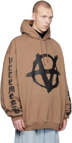 French terry hoodie. Fading throughout. · Drawstring at logo-embroidered hood · Graphic printed at front · Kangaroo pocket · Rib knit hem and cuffs · Logo printed at sleeves Supplier color: Washed earth/Black French Terry Hoodie, Logo Embroidered, Luxury Streetwear, Kangaroo Pocket, French Terry, Kangaroo, Rib Knit, Hobbies, Perfect Clothing