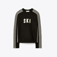 Part of our Winter Capsule. A retro-inspired ski sweater features a relaxed fit and striped detailing. Crafted in Italian-made worsted wool. Parisian Stripes, Ski Apparel, Pinterest Predicts, Healing Journaling, Merchandise Ideas, Sport Clothing, Sleeveless Tunic Tops, Air Gear, Golf Dresses