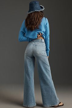 Denim, decoded: This fall, we’re digging denim in every corner of our closet – like the FRAME Modern Pocket Jeans, featuring utility-inspired pockets, a high-rise, and a floor-length wide-leg. | Modern Pocket High-Rise Wide-Leg Jeans by FRAME in Blue, Women's, Size: 25, Polyester/Cotton/Elastane at Anthropologie Fall High Waist Utility Flare Jeans, Versatile Flare Jeans With Pockets For Fall, Versatile Flare Jeans For Fall, Fall Light Wash Utility Jeans, High Rise Light Wash Cargo Jeans For Fall, Light Wash Utility Bottoms For Fall, High Rise Utility Flare Jeans For Fall, Denim Blue Flare Jeans With Patch Pockets For Fall, Fall Denim Blue Flare Jeans With Patch Pockets