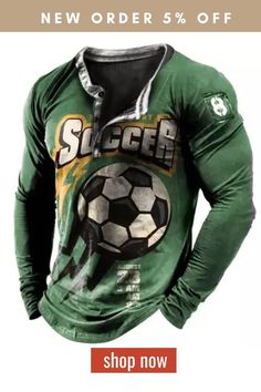 Mens Vintage Soccer Graphic Printed Henley Long Sleeve T-Shirt Vintage Soccer, Henley Long Sleeve, Mens Vintage, Vintage Men, Long Sleeve T Shirt, Mens T, Long Sleeve Tshirt, Soccer, Mens Tshirts