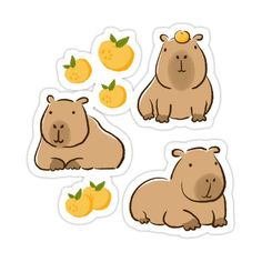 four stickers with different animals and lemons on the back, one is brown