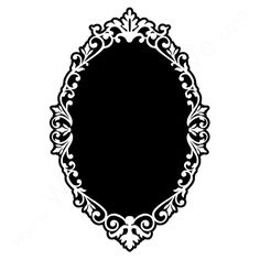 a black and white silhouette of an oval frame with scroll work on it, in the middle