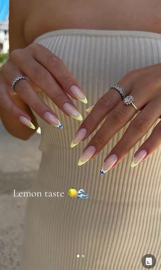 Lemon french nails inspo summer 2024 #lemon #yellow #nails #frenchnails #nailsofinstagram #summer #vacation #oval Lemon Nails, August Nails, Summery Nails, Her Nails, Almond Nails Designs