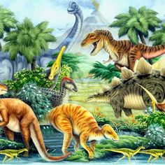 an image of dinosaurs in the jungle