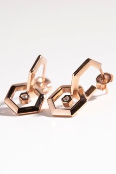 Double Hexagon Diamond Hoops JEWELRYFINE JEWELPIERCING STEPHANIE ANDERS XO Octagon Design, Tube Jewelry, Convertible Jewelry, Hexagon Jewelry, Xo Jewelry, Pentagon Shape, Graduation Jewelry, Hexagon Diamond, Discount Jewelry