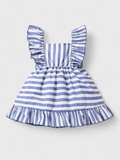 Baby Girl Vertical Striped Bow Front Ruffle Sleeve Dress – a charming and stylish addition to your little one's wardrobe! This delightful dress features vertical stripes and a bow front with ruffle sleeves, creating a sweet and trendy look. Perfect for various occasions, dress your baby girl in this super adorable outfit for a cute and fashionable ensemble. It's the ideal choice for a versatile and charming addition to her wardrobe, adding a touch of flair to her everyday style! Playful Ruffle Sleeve Twirl Dress For Summer, Playful Twirl Dress With Ruffle Sleeves For Summer, Playful Summer Twirl Dress With Ruffle Sleeves, Playful Ruffle Sleeve Beach Dress, Cute Ruffle Hem Dress For The Beach, Cute Ruffle Hem Dress For Beach, Cute Ruffle Dress With Ruffle Hem For Beach, Cute Cotton Ruffle Sleeve Dress, Summer Ruffle Sleeve Twirl Dress With Ruffles