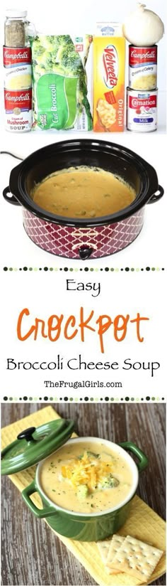 an advertisement for a soup with broccoli and carrots in the bottom left corner