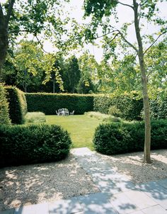 a park bench sitting in the middle of a garden