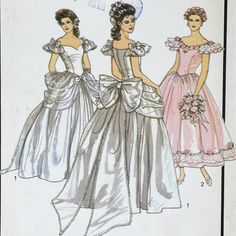 two women in dresses with ruffled sleeves and bows