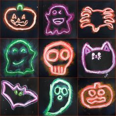 chalk drawings of halloween faces and pumpkins with caption that reads, mizzle art