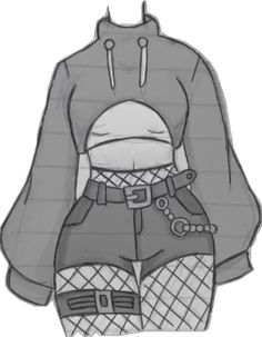 a drawing of a woman wearing shorts and a jacket with chains on it's waist