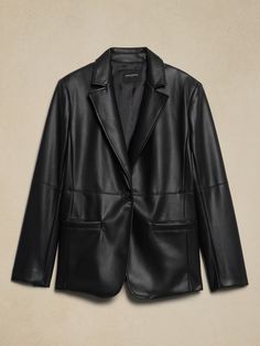 Chic Leather Jacket With Faux Front Pockets, Fitted Leather Jacket With Faux Pockets For Work, Fall Leather Jacket For Workwear, Leather Jacket With Faux Front Pockets For Work, Classic Leather Jacket With Faux Pockets For Work, Classic Leather Jacket For Work With Faux Pockets, Classic Faux Leather Jacket For Work, Classic Leather Outerwear With Faux Front Pockets, Structured Leather Outerwear For Work