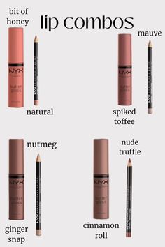 #lipcombos #lipstick #nude #NYX Good Nyx Lip Combos, Nyx Natural Lip Liner Combo, Lip Combos Natural, All Makeup Products List, Lip Combo Products, Best Lip Combos For Fair Skin, Easy Lip Combo, Lip Gloss And Lip Liner Combo, Best Nyx Lip Combos