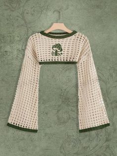 From Casual to Elegant: Crochet Shirt Designs You Can Make Romwe Fairycore, Fairycore Mushroom, Mushroom Pattern, Crop Pullover, Cute Dress Outfits, Crochet Clothing And Accessories, Women Sweaters, Cooler Look, Easy Trendy Outfits