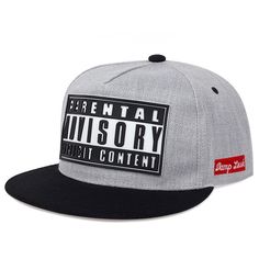 Parental Advisory Cap - New Fashion Offset Printed Baseball Adjustable Snapback Cap Description: Introducing the Parental Advisory Cap - a stylish and bold addition to your collection. Perfect for summer and outdoor activities, this hip hop-inspired adjustable snapback hat ensures you stay trendy while protecting yourself from the sun. Crafted from high-quality polyester, it guarantees durability and comfort. Product Details: Material: Polyester Colors Available: All Black, Black and White, Red, Luxury Fitted Sun Hat For Men, Luxury Casual Flat Cap, Luxury Fitted Gray Hat, Cultura Hip Hop, Embroidery Flats, Baseball Cap Summer, Stylish Alphabets, Cap Collection, Hip Hop Hat