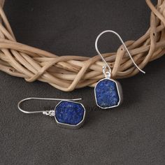 Surprise Gifts For Girlfriend, Bezel Set Earrings, Lapis Lazuli Earrings, Set Earrings, Surprise Gift, Gift For Girlfriend, Raw Gemstones, Buy Handmade, Earrings Sterling Silver