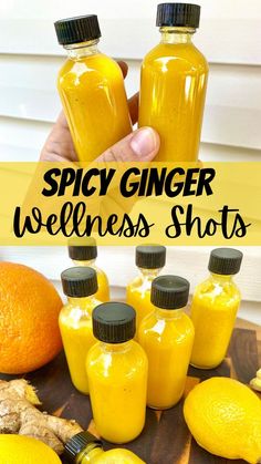 Give your immune system a boost this cold and flu season and make these easy and all natural spicy ginger wellness shots! Ginger Shot Recipe, Turmeric Shots, Healthy Juice Drinks, Herbal Remedies Recipes, Turmeric Recipes, Lemon Ginger