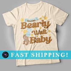 We can Bearly Wait Baby Shower Shirt, Matching Group Shirts, Gift For Expecting Mom, Bear Theme Baby Shower, It's A Boy Bear Baby Shower Tee Hi! Welcome to our shop! Our main objective here at My Fashion Tees is your upmost satisfaction. Please message us with any questions you have about our products and services. Thank for taking time to check out what our shop has to offer! PRINTING PROCESS: We use the direct to garment (DTG) printing process, which uses water based textile ink. Each shirt is pretreated before printing to ensure a stronger bond between garment fibers and the pigmented inks. Since we use a digital process the print is sharper and has a higher resolution than traditional printing methods such as screen printing.  SHIRT SIZING AND SPECS: We carry infant sizes 6M - 18M, tod Baby Shower T Shirts, Baby Shower Shirt, Mom Bear, Baby Shower Shirts, We Can Bearly Wait, Bearly Wait, Custom Tee Shirts, Bear Theme, Group Shirts