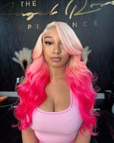 Neon Pink Hair Color, Hair Color Black Women, Girls With Pink Hair, Neon Pink Hair, Pink Hair Color, Colored Weave, Girl With Pink Hair