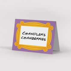 a greeting card with the words chandler's cranberries on it in black ink