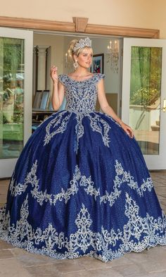 Navy blue quinceanera ball gown with lace embroidery. Navy Blue Quinceanera, Navy Blue Quinceanera Dresses, Blue Quinceanera Dress, Quinceanera Dresses Blue, Quince Dress, Body Measurement, Prom Designs, Quinceanera Dress, Designer Prom Dresses