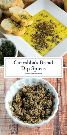 the ingredients for caraba's bread dips in bowls