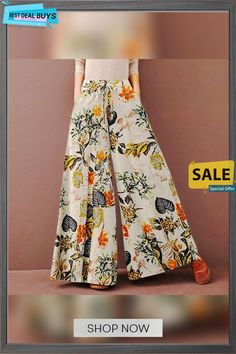 Women's Culottes Wide Leg Pants Trousers Yellow Red Deep Blue Mid Waist Fashion Casual Weekend Side Pockets High Cut Full Length Comfort Flower / Floral S M L Xl Xxl Cotton Floral Print Ankle-length Pants, Casual Floral Print Cotton Wide Leg Pants, Summer Floral Print Cotton Wide Leg Pants, Spring Printed High Waist Bottoms, Printed High Waist Bottoms For Spring, Casual Multicolor Floral Print Wide Leg Pants, Spring Wide Leg Printed Pants, High Waist Printed Bottoms For Spring, High-waisted Printed Bottoms For Spring