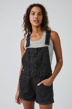 Introduce a touch of contemporary cool to your wardrobe with the ZIGGY SHORTALL - Mineral Black. Crafted from black denim, these modern short overalls are sure to become a timeless statement with their signature fit and stylish flair. The perfect blend of classic and contemporary, these timeless shortalls will add a timeless look to any ensemble. Ziggy Shortalls, Ziggy Overalls, Smaller Hips, Denim Overalls Shorts, Black Overalls, Black Denim Shorts, Rompers Women, Free Clothes, Overall Shorts