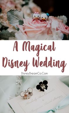 a disney wedding with pink roses and rings