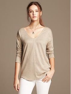 Heritage Linen Drop-Shoulder Tee | Banana Republic Modern 3/4 Sleeve Tops For Fall, Modern Summer Tops With 3/4 Sleeve, Modern Long Sleeve Tops For Casual Gatherings, Drop Shoulder Tee, Work Suits, Our Legacy, Heritage Collection, Modern Outfits, Need Love