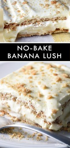 no - bake banana lush cake with cream cheese frosting