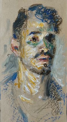 a drawing of a man's face in pastel and pencil on paper,