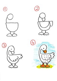 how to draw a duck step by step for kids with pictures and instructions in english