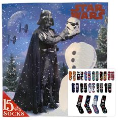 star wars socks with darth vader, snowman and snowmen in the background