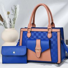 Color: Blue Blue Shoulder Bag With Double Handle And Pockets, Blue Large Capacity Casual Satchel, Casual Blue Satchel With Large Capacity, Casual Blue Large Capacity Satchel, Casual Large Capacity Blue Satchel, Casual Blue Handheld Satchel, Casual Blue Double Handle Satchel, Blue Satchel With Pockets And Double Handle, Blue Double Handle Satchel With Pockets