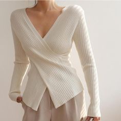 Sexy Deep V-Neck Knitted Sweater Women Elegant · Shop Zola · Online Store Powered by Storenvy Womens Ripped Jeans, Mesh Tops, Elegant Sweater, Street Style Shoes, White Pullover, Latest Street Fashion, Classic Style Women, Short Sleeve Cropped Top, Knitting Women Sweater