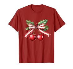 Christmas Coquette Bow with Cherry Kawaii Tee T-Shirt Christmas Coquette, Top Fashion Brands, Shop Top, Fashion Brands, Branded T Shirts