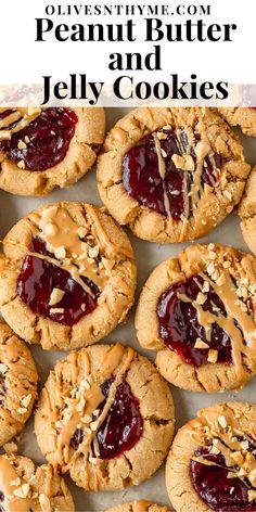 Peanut butter and jelly cookies are soft and chewy peanut butter cookies, rolled in a crunchy sugar coating, with a strawberry jam filled center. Top these easy to make peanut butter jelly cookies with a dollop of more jelly, a drizzle of PB and chopped peanuts after baking. These pb and j cookies are just like the classic sandwich in cookie form. Peanut Butter Frosting Cookies, Reeses Cookie Recipe, Peanut Butter And Jelly Brownies, Peanut Butter Cookie Topping, Fruit Crumble Cookies, Pb Jelly Cookies, Ways To Eat Cookie Butter, Vegan Peanut Butter And Jelly Thumbprint Cookies, Pb Chip Cookies