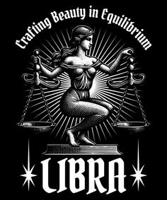 the libra zodiac sign is depicted on a black t - shirt with white lettering